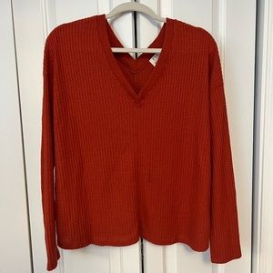 Orange Long Sleeve Waffle Top - V-neck  (S)